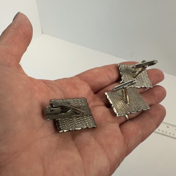 Mens Vintage Mariner Cufflinks & Tie Clip Set Black Silver Fish Nautical - Picture 6 of 8